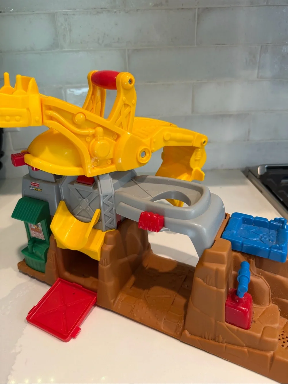 Fisher-Price Yellow Excavator and Play Garage with Red and Green Accents